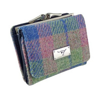 Harris Tweed ' Unst' Small Purse in Soft blue and Pink tartan