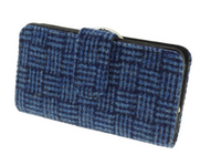 Harris Tweed 'Iona' Long Clasp Purse in Blue Basket Weave