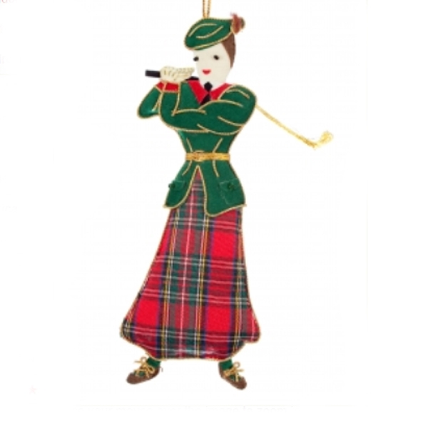 Scottish lady golfer. Christmas tree decoration from Scotland, the Home of Golf. A different present for a lady who plays golf.