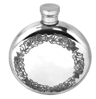 Round Pewter Hip Flask With Scottish Thistle Design