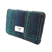 Harris Tweed Small Purse in Blue with Turquoise Overcheck Tartan