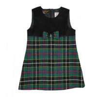 Harris Tweed & Cord Pinafore Dress in Dark Green Tartan