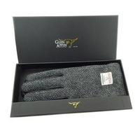 Gents Black Leather & Harris Tweed Gloves Boxed in Charcoal
