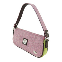 Harris Tweed 'Duchray' Baguette Bag in Plain Pink with Green contrast