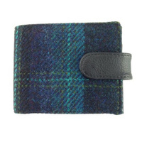 Harris Tweed 'Barra' Wallet with Coin Section in Blue with Turquoise Check