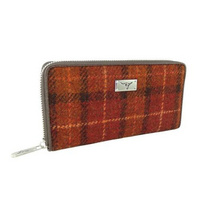 Harris Tweed 'Staffa' Long Zip Purse in Rust with Orange Overcheck