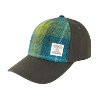 Baseball Cap with Harris Tweed in Sea Blue / Green Check
