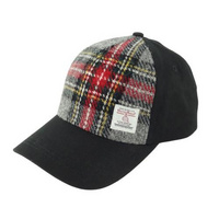 Baseball Cap with Harris Tweed in Grey & Red Tartan