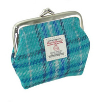 Harris Tweed 'Eigg' Small Clasp Purse in Teal & Blue Check
