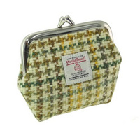 Harris Tweed 'Eigg' Small Clasp Purse in Yellow, Green & Brown Dogtooth