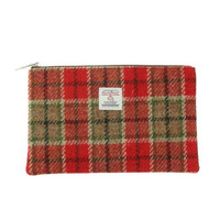 Harris Tweed 'Berneray' Medium Zip Pouch in Red & Green Tartan