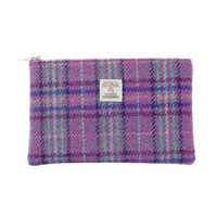 Harris Tweed 'Berneray' Medium Zip Pouch in Purple & Mint Check