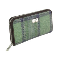 Harris Tweed 'Staffa' Long Zip Purse in Red & Green Tartan